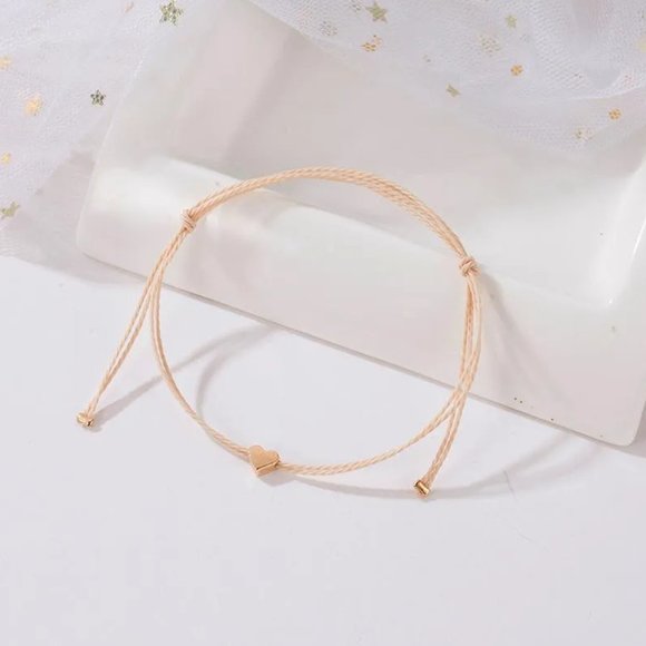 Minimalist Gold Heart Adjustable Slip Knot Rope Bracelet NEW - Picture 5 of 6